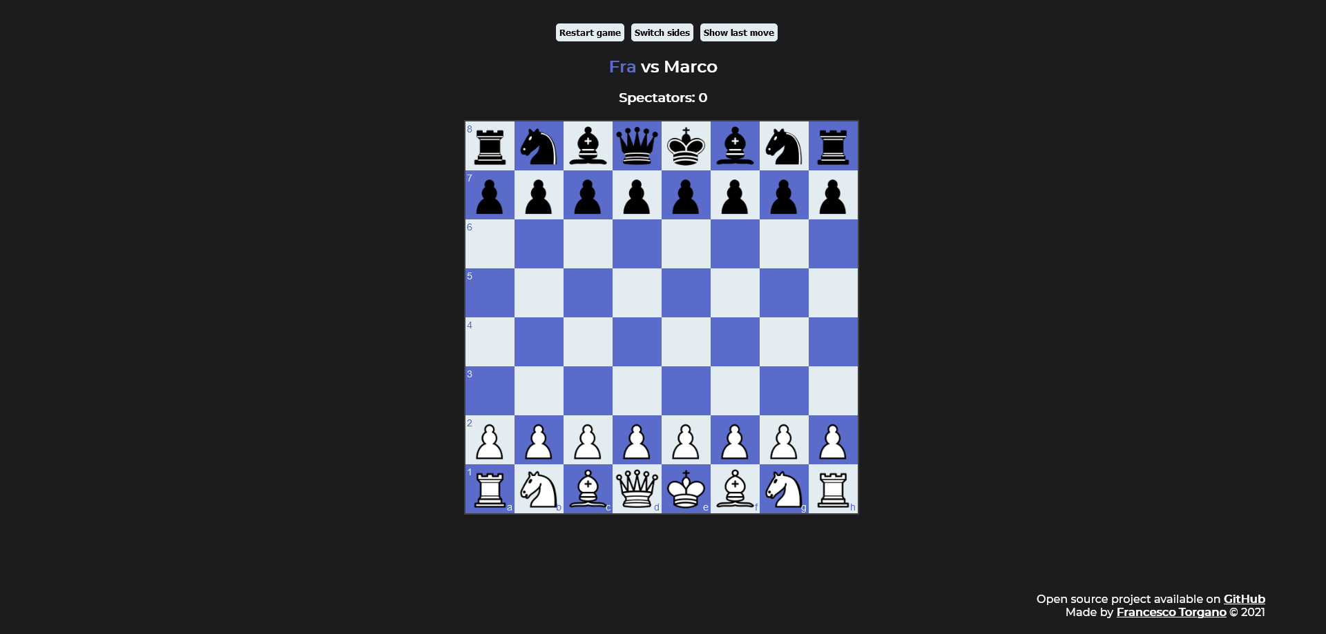 Image showing a game of chess taking place on chess.fratorgano.me