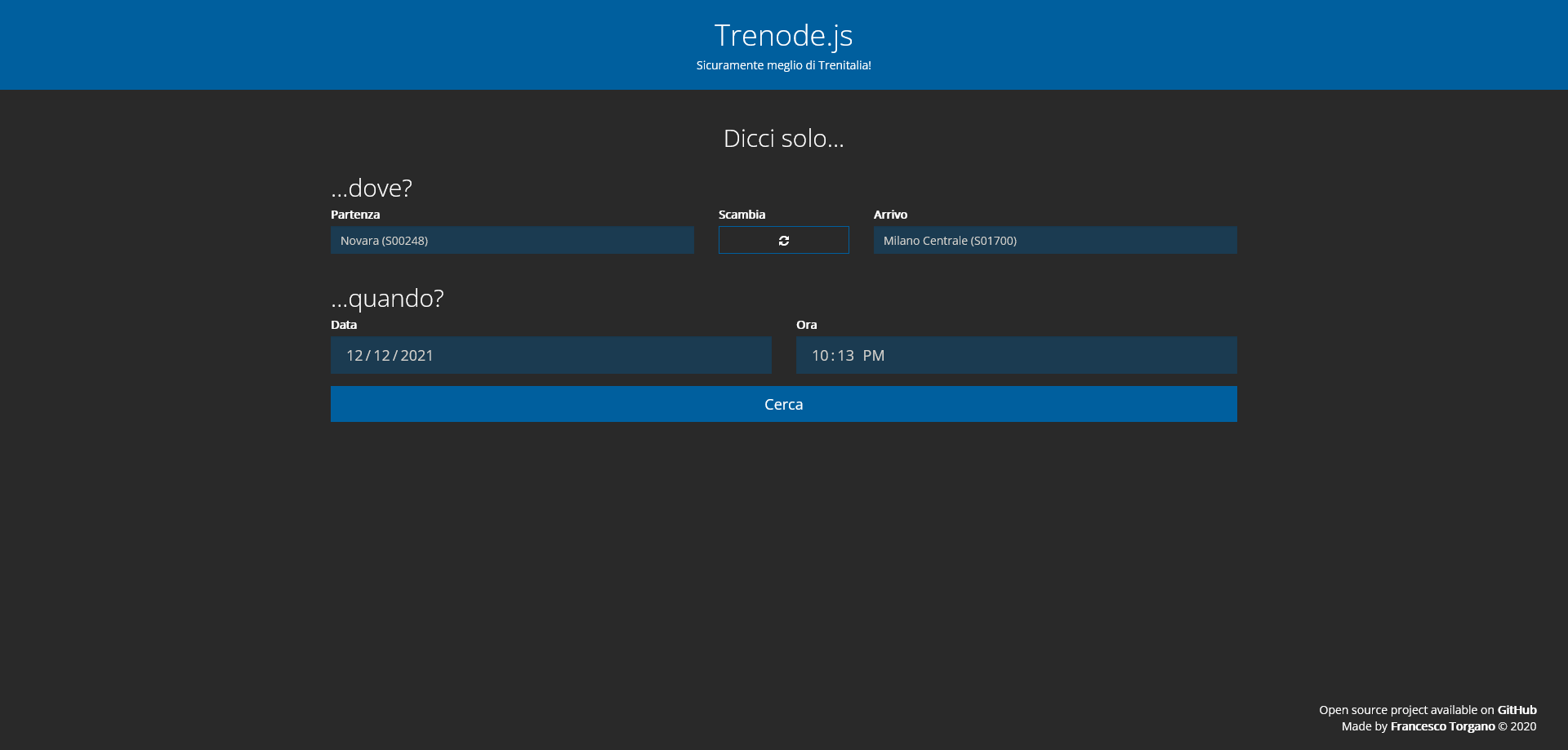 Image showing the home page of Trenode.js